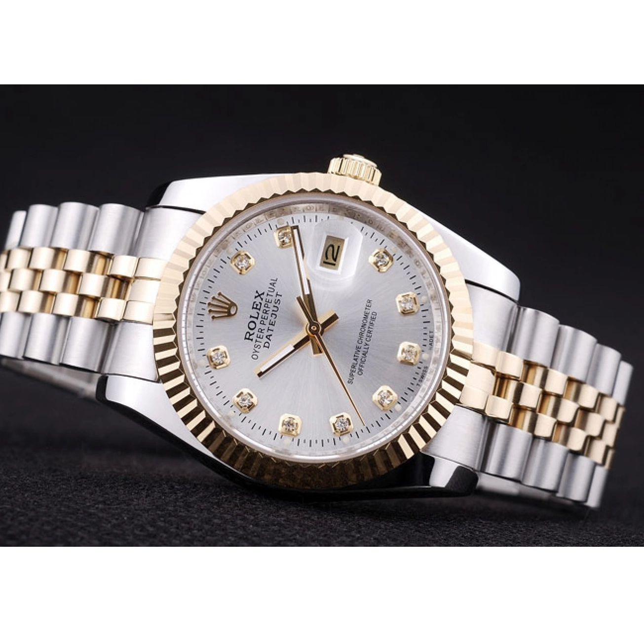 MiroTime 0724 Rolex Datejust Silver Dial Diamonds Ribbed Bezel 7454
